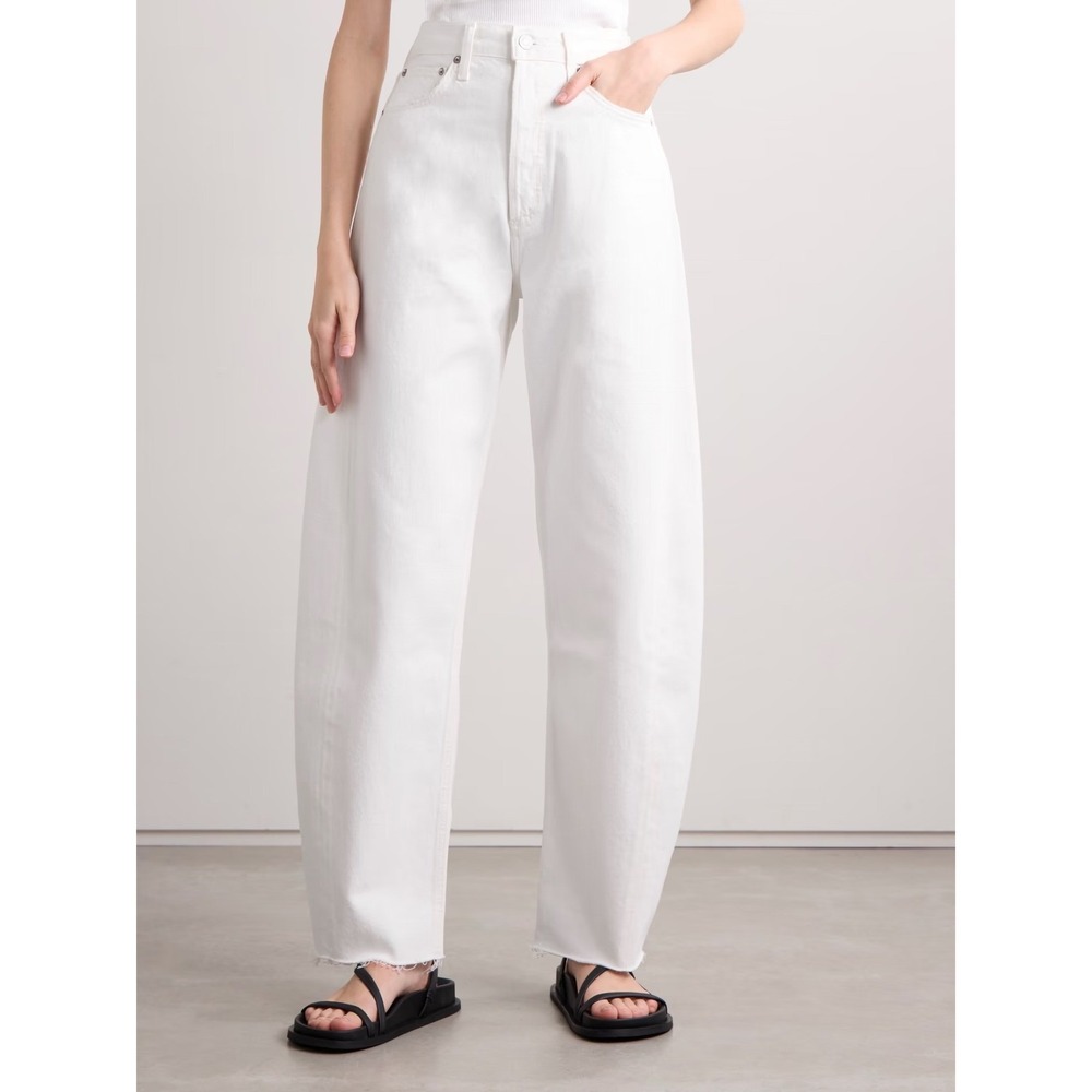 AGOLDE Luna Size 26 White High Rise Barrel Leg Jeans Frayed Hem